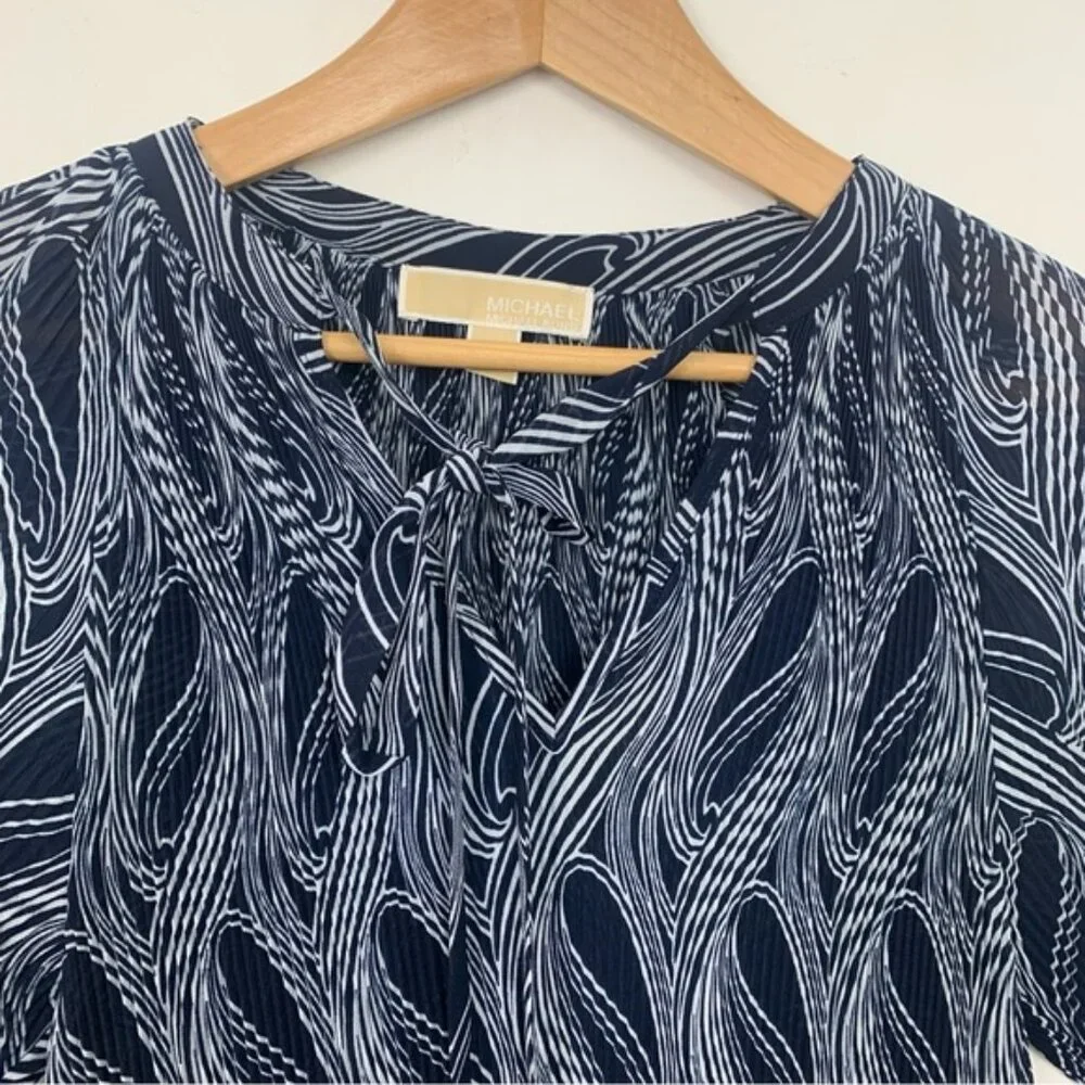 Michael Kors Long Sleeve Navy Wave Print Blouse - Picture 4 of 9